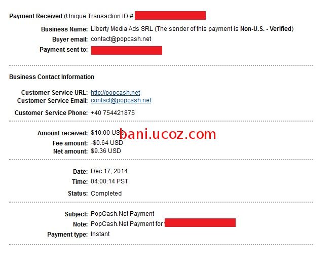 Dovada plata popcash din 17 decembrie 2014 (9.36$)